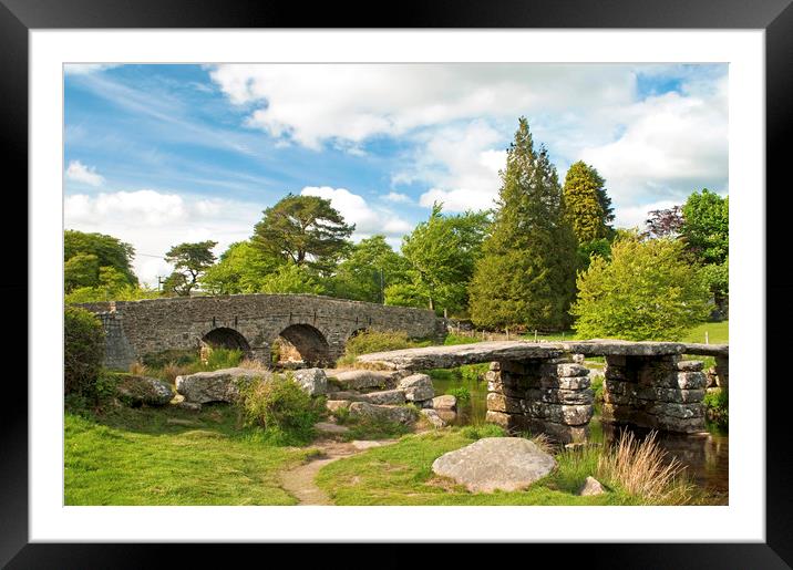 Postbridge Clapper Bridge Dartmoor National Park Framed Mounted Print by Nick Jenkins