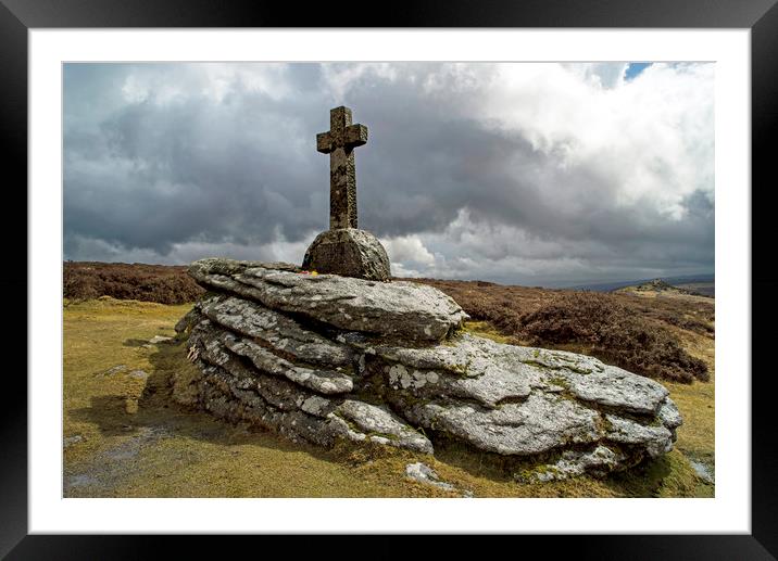 Family Memorial Cross Babeny Dartmoor Framed Mounted Print by Nick Jenkins
