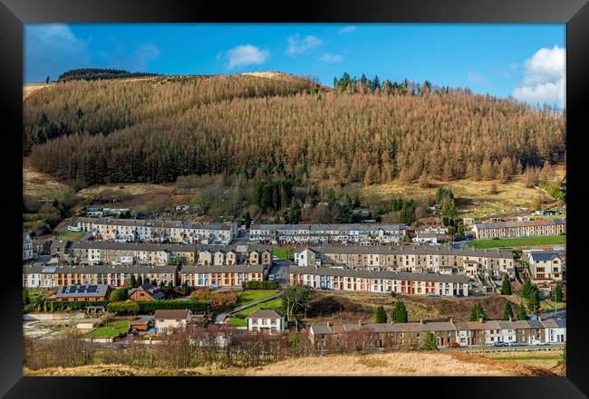 Looking Down onto Cwmparc in the Rhondda Framed Print by Nick Jenkins