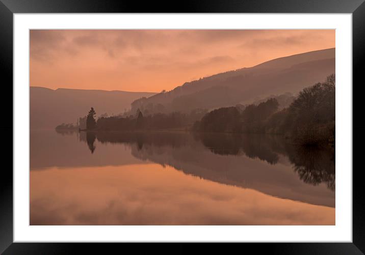 Talybont Reservoir under a sunset glow Brecon Beac Framed Mounted Print by Nick Jenkins