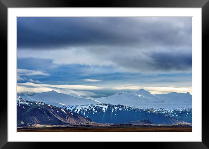Snow covered mountains south Iceland Framed Mounted Print by Nick Jenkins