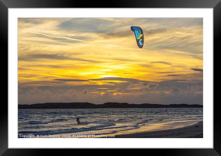Kite Surfing at Newborough Warren on Anglesey Framed Mounted Print by Nick Jenkins