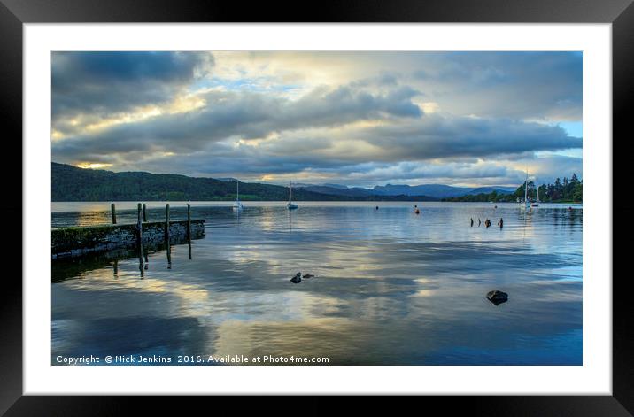 Lake Windermere with Cloud Reflections Cumbria Framed Mounted Print by Nick Jenkins