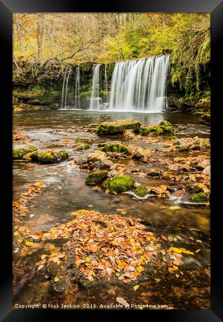 Upper Ddwli Falls Vale of Neath in autumn Framed Print by Nick Jenkins