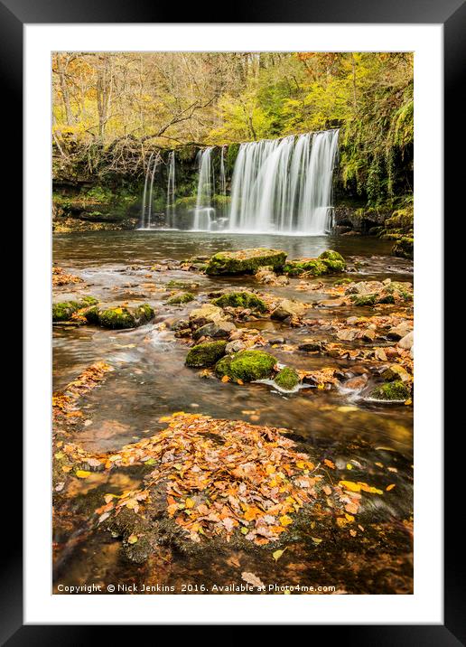 Upper Ddwli Falls Vale of Neath in autumn Framed Mounted Print by Nick Jenkins
