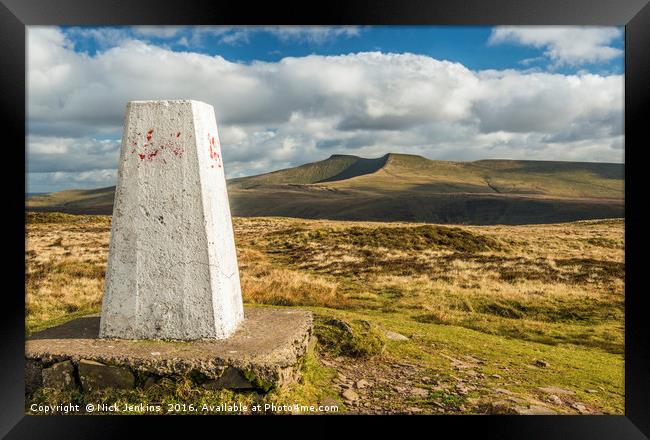 Trig Point on Fan Frynych in the Brecon Beacons Framed Print by Nick Jenkins