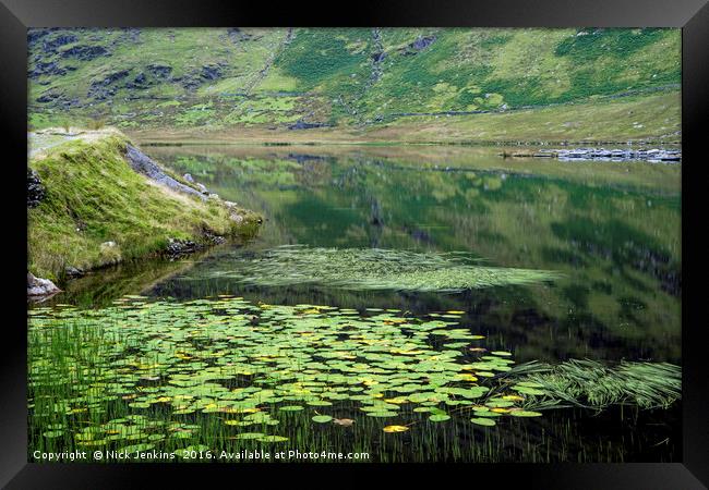 Cwm Orthin Lake above Tanygrisiau in North Wales  Framed Print by Nick Jenkins