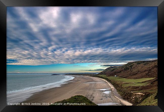 Rhossili Beach and Amazing Clouds Gower South Wale Framed Print by Nick Jenkins