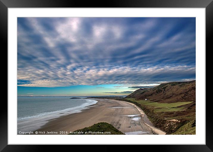 Rhossili Beach and Amazing Clouds Gower South Wale Framed Mounted Print by Nick Jenkins