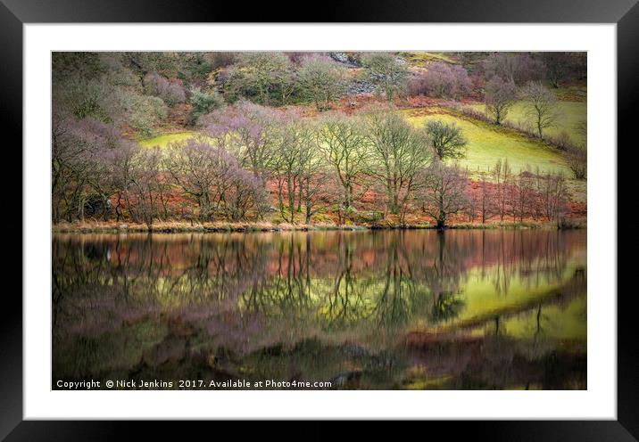 Reflections Caban Coch Reservoir Claerwen Valley Framed Mounted Print by Nick Jenkins