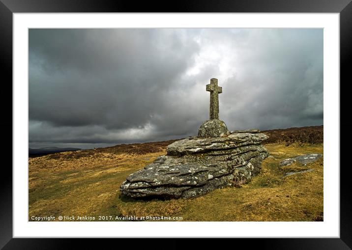 Memorial Cross at Babeny Dartmoor Framed Mounted Print by Nick Jenkins
