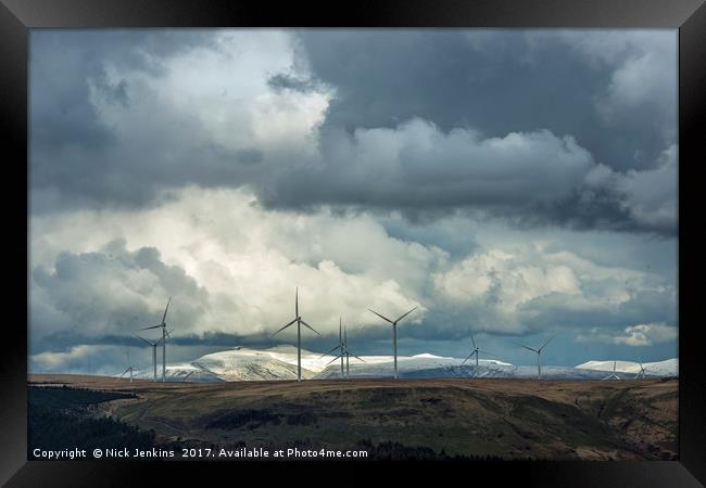 Brecon Beacons and Wind Turbines from Bwlch Wales Framed Print by Nick Jenkins