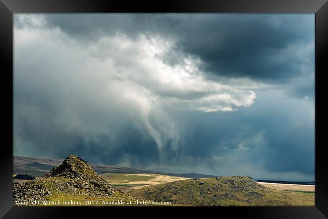 Leather Tor under Stormy Skies on west Dartmoor  Framed Print by Nick Jenkins