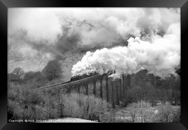 Steam Locomotives pulling train across Cynghordy V Framed Print by Nick Jenkins