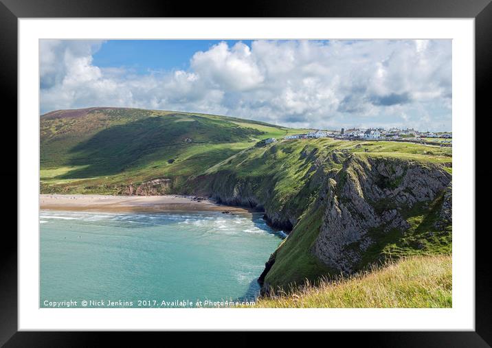 Rhossili Beach and Village Gower South Wales Framed Mounted Print by Nick Jenkins