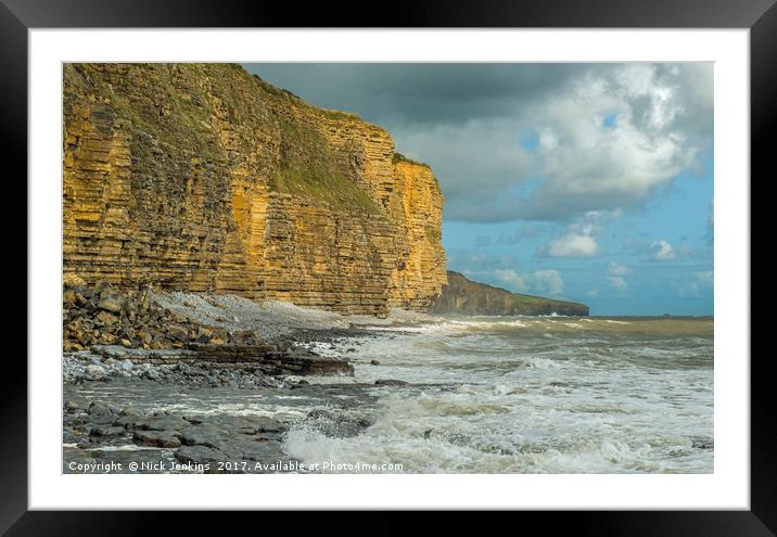 Llantwit Major Beach on a stormy and sunny day Framed Mounted Print by Nick Jenkins