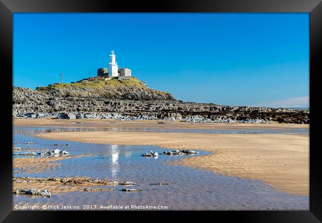 Mumbles Lighthouse from Bracelet Bay Gower Coast Framed Print by Nick Jenkins