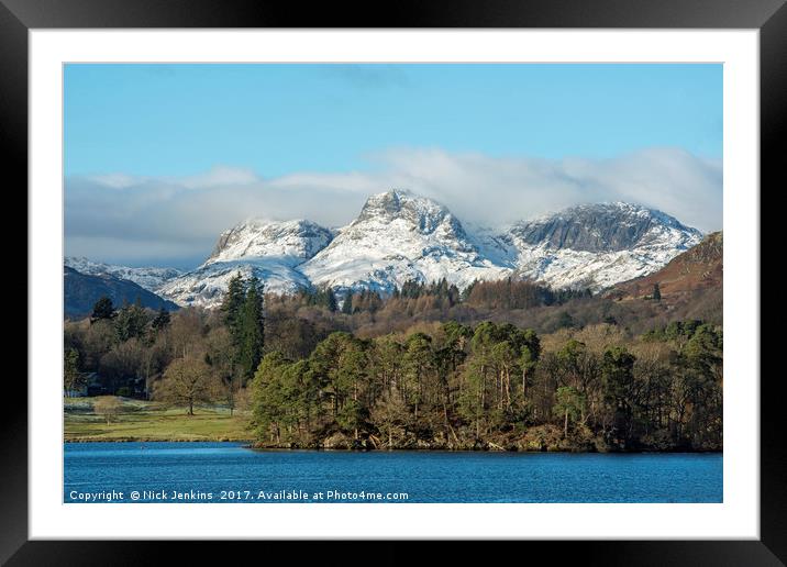 The Langdale Pikes in winter Lake District Framed Mounted Print by Nick Jenkins