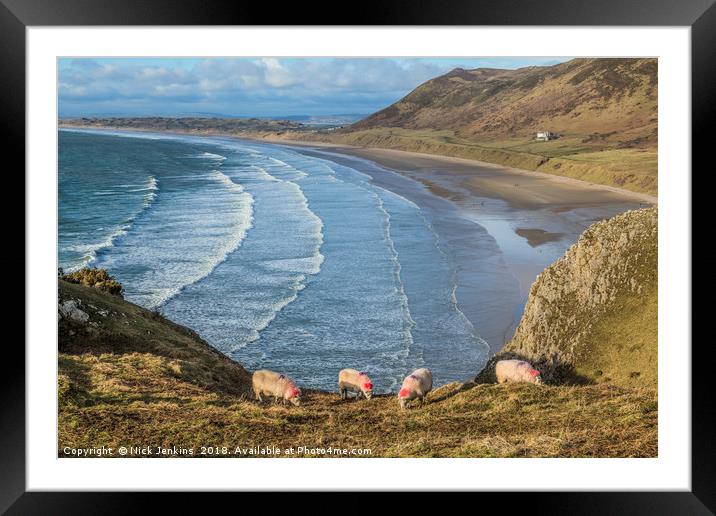 Looking Down On Rhossili Bay Gower South Wales  Framed Mounted Print by Nick Jenkins