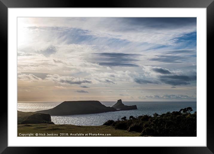 Worms Head on a Winter Evening Gower Peninsula Framed Mounted Print by Nick Jenkins