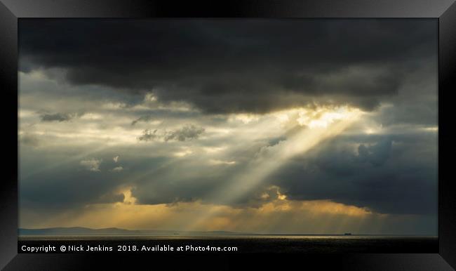 Sunbeams over Bristol Channel from Ogmore by Sea Framed Print by Nick Jenkins