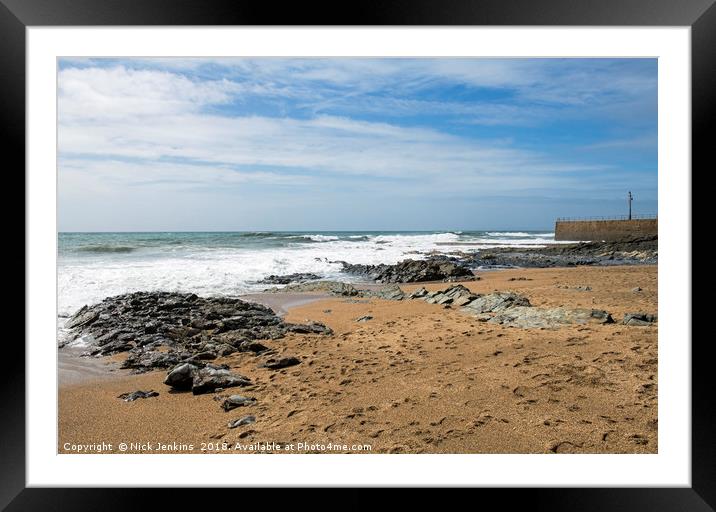 Porthleven Beach and Breakwater Pier Cornwall Framed Mounted Print by Nick Jenkins