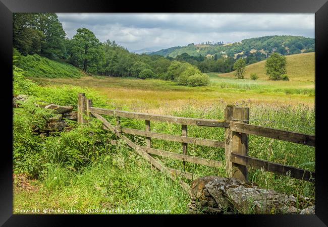 Wooden Gate and Farmland in the Lake District  Framed Print by Nick Jenkins