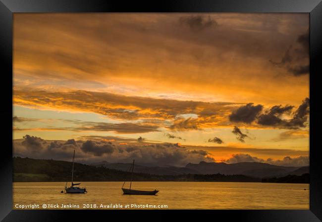 Sunset over Lake Windermere Lake District Framed Print by Nick Jenkins