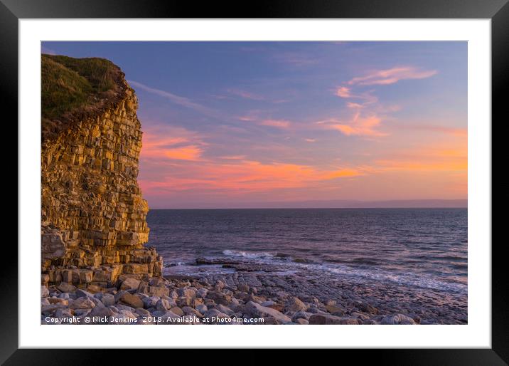Pink Sky Llantwit Major Beach Glamorgan Coast  Framed Mounted Print by Nick Jenkins