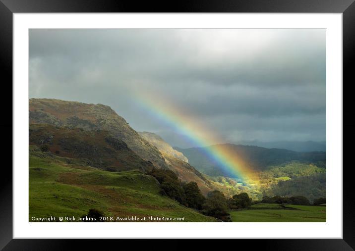 Rainbow over the Coniston Fells Lake District Framed Mounted Print by Nick Jenkins