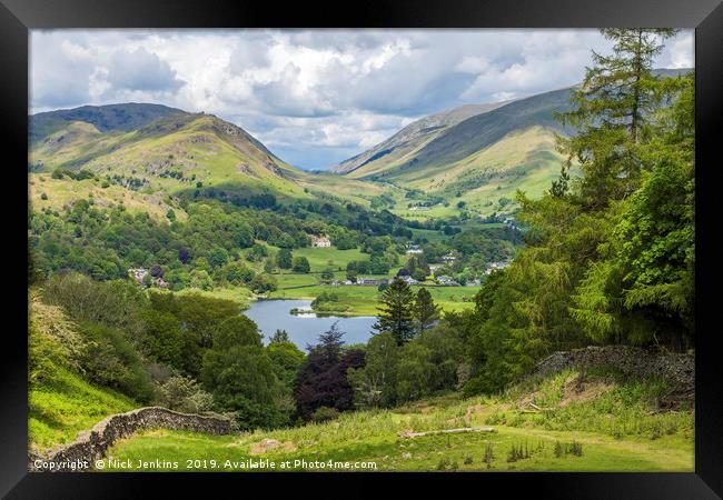 Dunmail Raise with Grasmere in the Middle Ground  Framed Print by Nick Jenkins