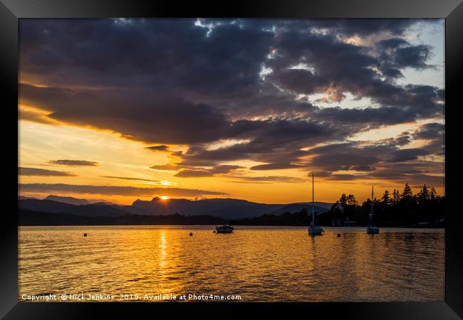 Sunset over Lake Windermere Lake District Framed Print by Nick Jenkins