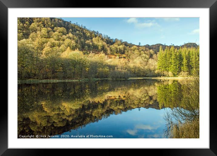 Yew Tree Tarn reflections Coniston Lake District Framed Mounted Print by Nick Jenkins