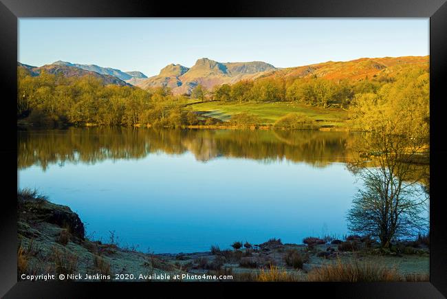 Loughrigg Tarn and Langdale Pikes Lake District Framed Print by Nick Jenkins