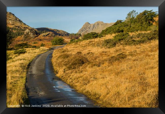 Road leading to the Langdale Pikes Lake District Framed Print by Nick Jenkins