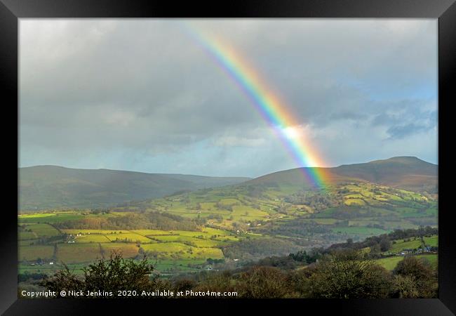 A Rainbow and the Sugarloaf Brecon Beacons Framed Print by Nick Jenkins