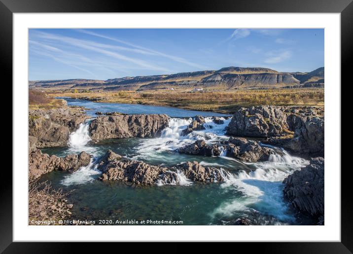Glanni Waterfall at Bifrost in western Iceland Framed Mounted Print by Nick Jenkins