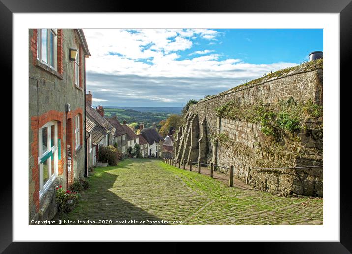 Looking down on Gold Hill in Shaftesbury Dorset Framed Mounted Print by Nick Jenkins
