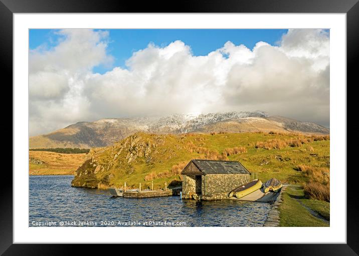The Boathouse on Llyn y Dywarchen Lake Snowdonia  Framed Mounted Print by Nick Jenkins
