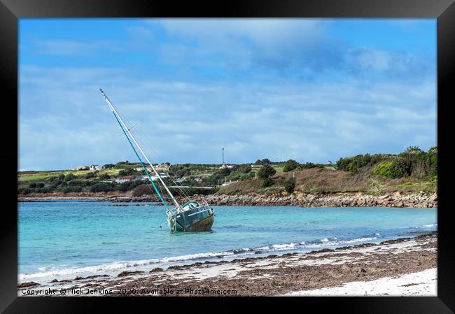 Yacht Leaning at Porthmellon Beach Isles of Scilly Framed Print by Nick Jenkins