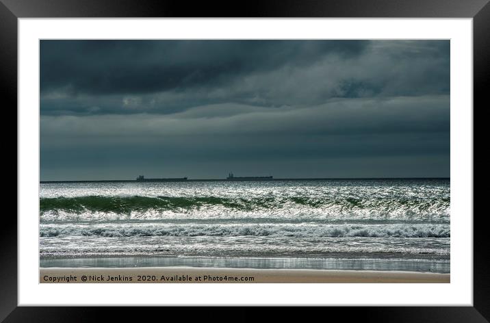Oil Tankers anchored off Gower from Pobbles Bay Framed Mounted Print by Nick Jenkins