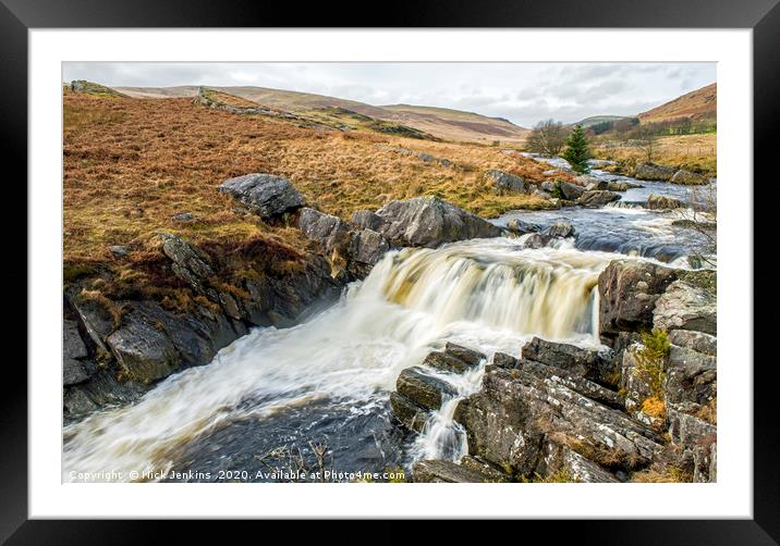 Waterfall on Afon Claerwen River Claerwen Valley Framed Mounted Print by Nick Jenkins