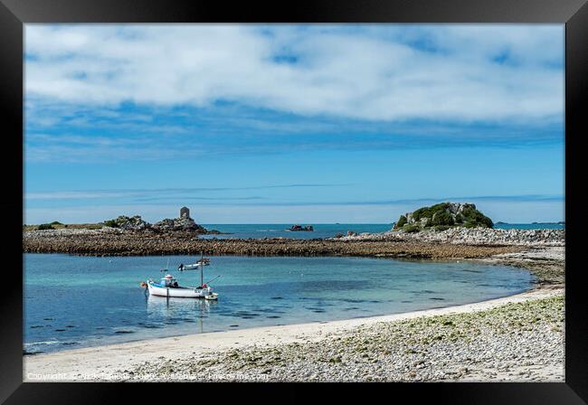 Periglis Bay and moored boat on St Agnes Scillies  Framed Print by Nick Jenkins