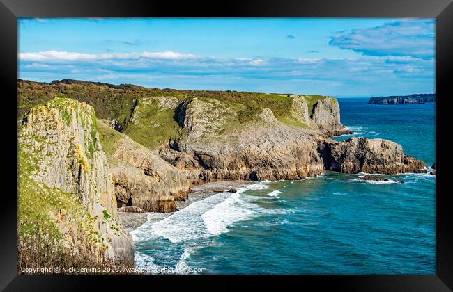 Cliffs at Skrinkle Haven on the Pembrokeshire coas Framed Print by Nick Jenkins