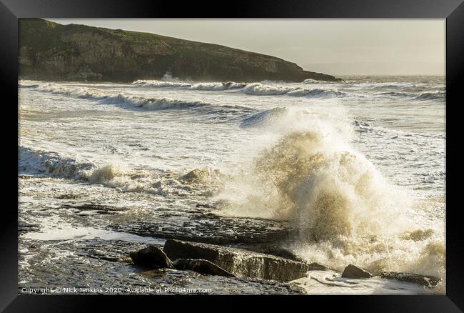 Incoming Waves at Dunraven Bay Glamorgan Heritage  Framed Print by Nick Jenkins