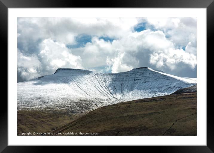 Snow Capped Pen y Fan and Corn Du in Winter Framed Mounted Print by Nick Jenkins