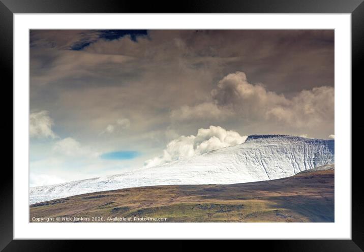 Pen y Fan under winter snow Brecon Beacons  Framed Mounted Print by Nick Jenkins