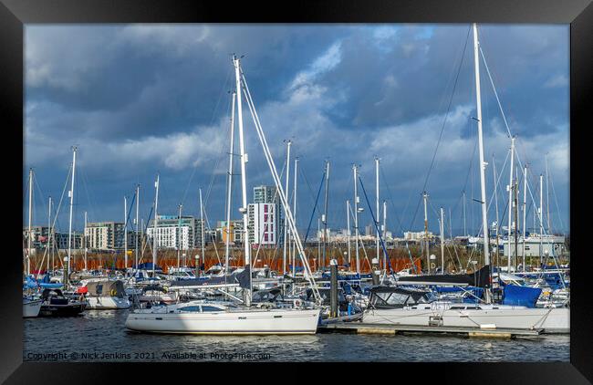 Marina at the mouth of the River Ely Cardiff Framed Print by Nick Jenkins