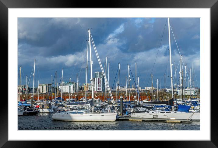 Marina at the mouth of the River Ely Cardiff Framed Mounted Print by Nick Jenkins