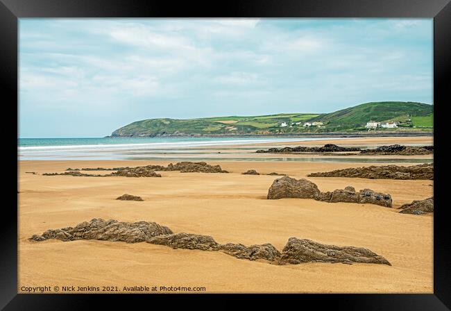 Looking across Croyde Bay North Devon Coast Framed Print by Nick Jenkins